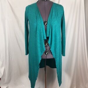 Women's Teal Waterfall Cardigan Sweater Epic Dream Design Size L/XL NWT